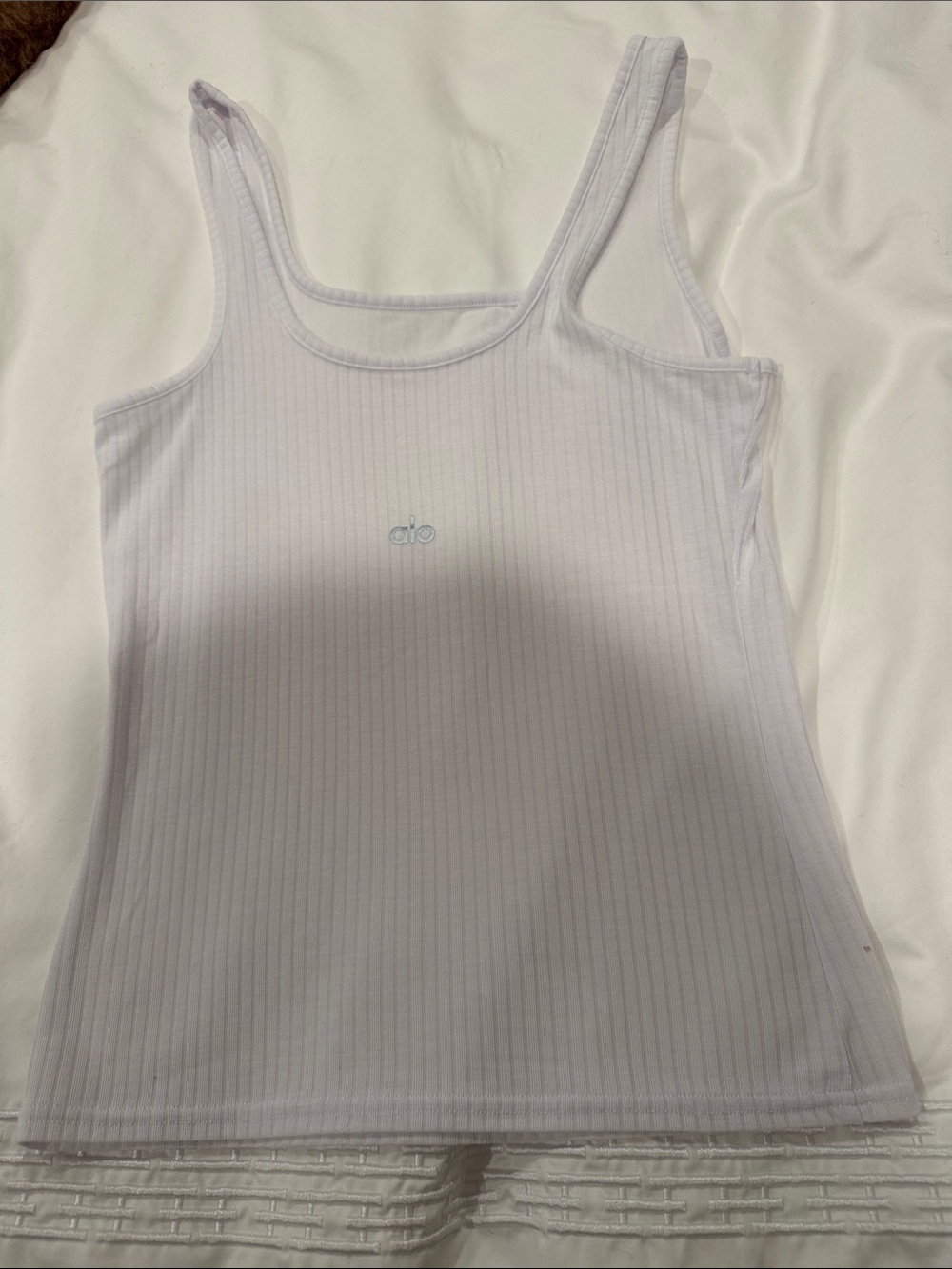 ALO Yoga White Ribbed Scoop Neck Tank Top
